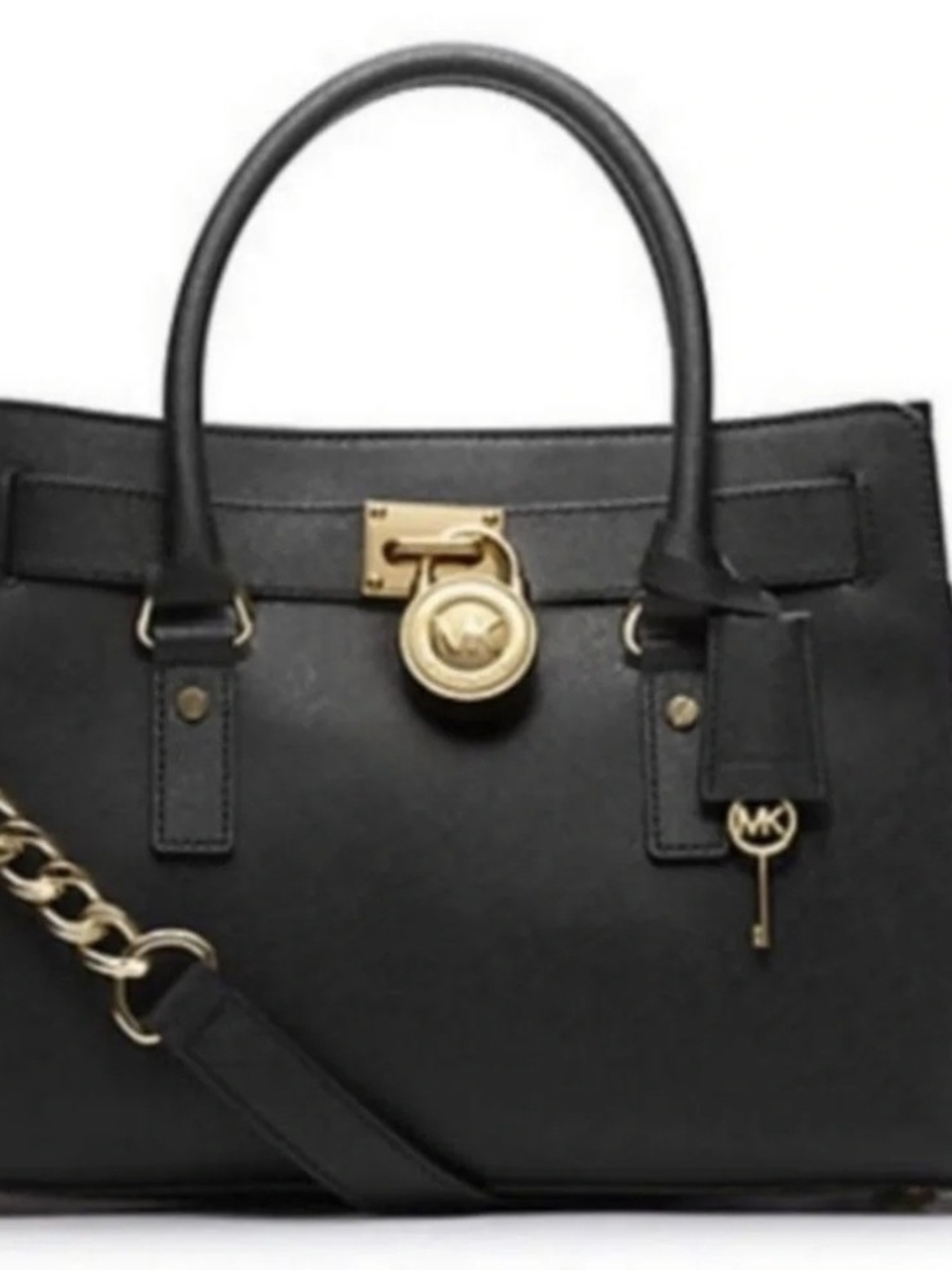 Michael Kors Black Leather Satchel with Gold Accents